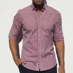 Teddy Stratford Gingham Zip Fit Shirt XL (5) Oxblood Long Sleeve Handmade